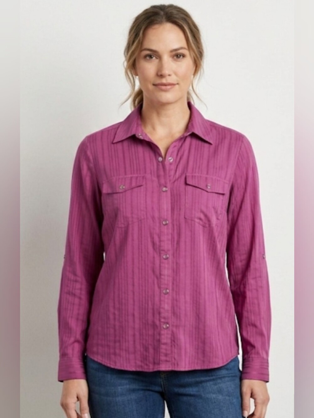 Christopher & Banks Magenta Snap Front Blouse